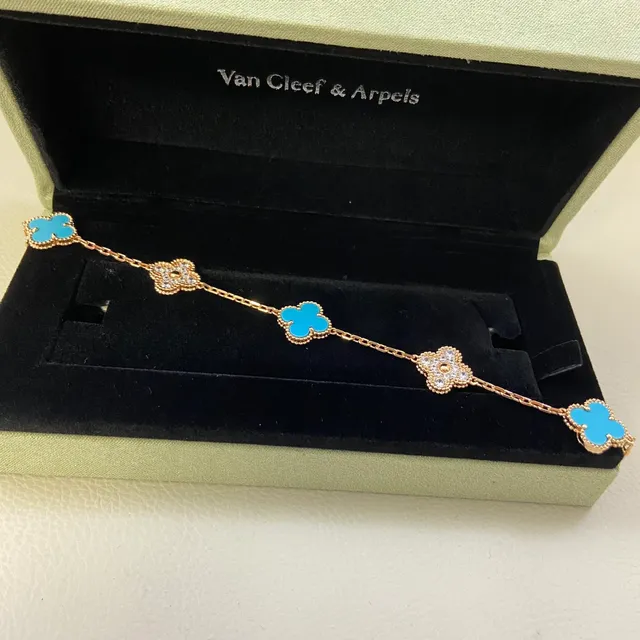Van Cleef & Arpels Alhambra Turquoise and Crystal Four-Leaf Clover Bracelets 3