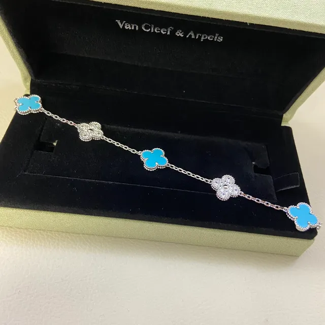 Van Cleef & Arpels Alhambra Turquoise and Crystal Four-Leaf Clover Bracelets 4
