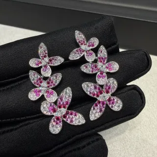 Van Cleef & Arpels Frivole Pink and White Floral Cluster Earrings
