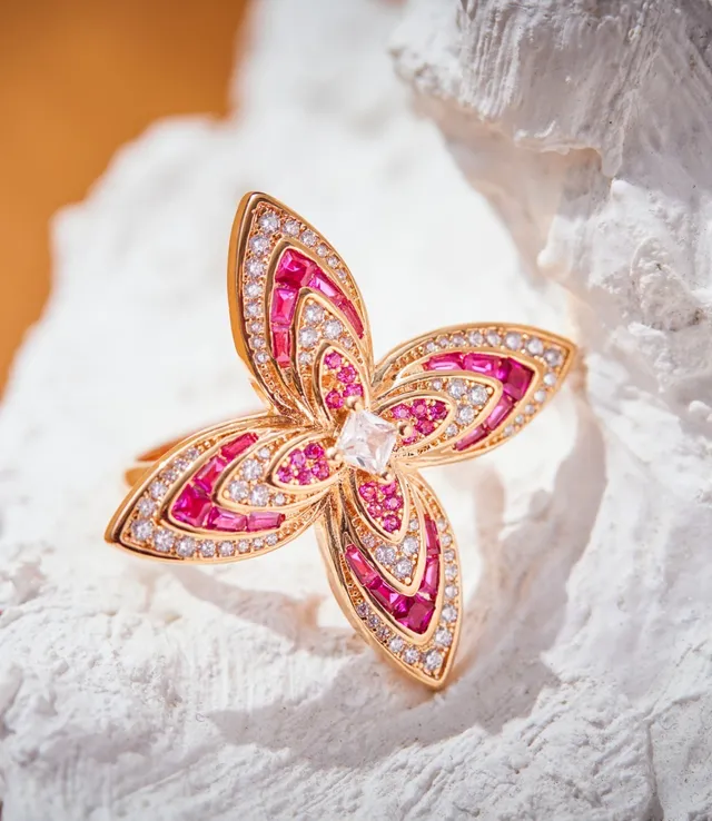 Van Cleef & Arpels গোলাপি সোনা ফুল-বাটারফ্লাই মোটিফ পাভে-সেট ডায়মন্ড রিং 6