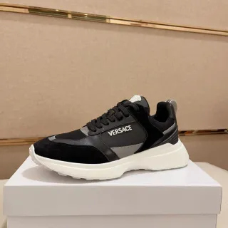Versace Preto Branco Material Misto Superior Solado Plataforma Tênis Chunky