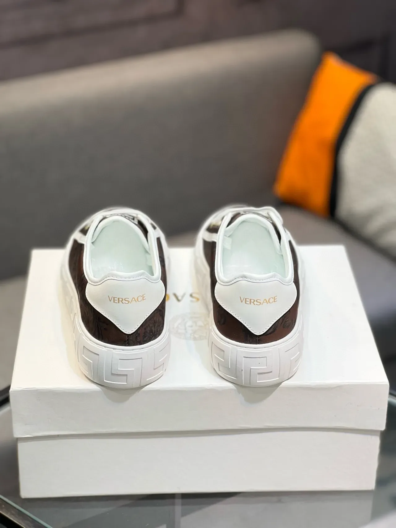 Versace Brown White Low-Top Baroque-Print Upper Lifestyle Sneakers 2