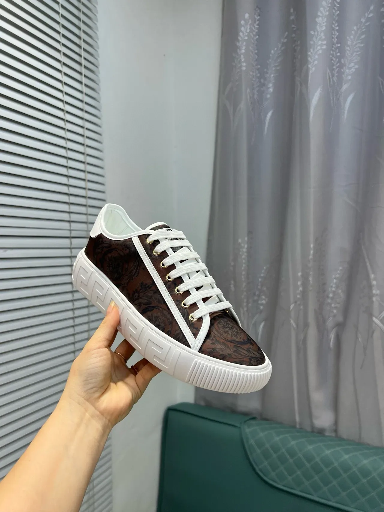 Versace Brown White Low-Top Baroque-Print Upper Lifestyle Sneakers 8
