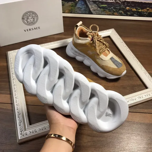 Versace Chain Reaction Beige White Sculpted Sole Mixed Suede-Mesh Upper Chunky Sneakers 3
