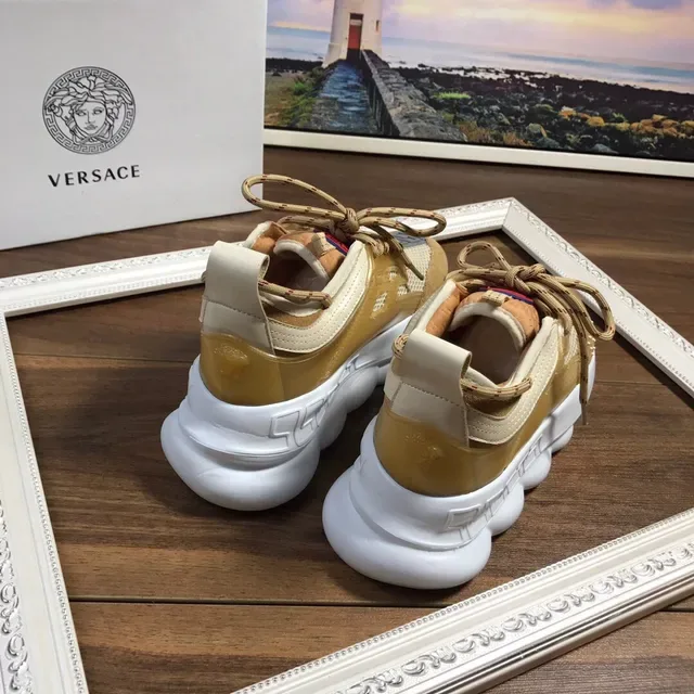 Versace Chain Reaction Beige White Sculpted Sole Mixed Suede-Mesh Upper Chunky Sneakers 4