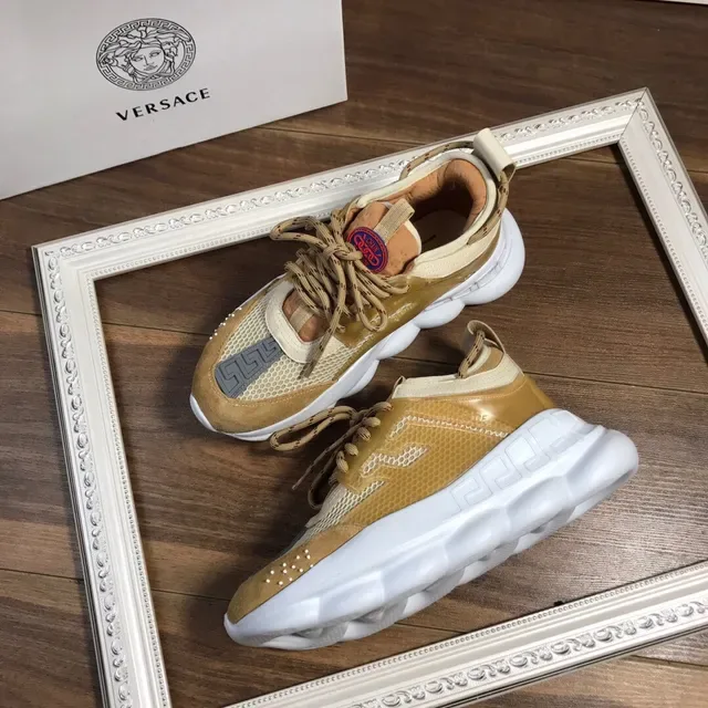 Versace Chain Reaction Beige White Sculpted Sole Mixed Suede-Mesh Upper Chunky Sneakers 6