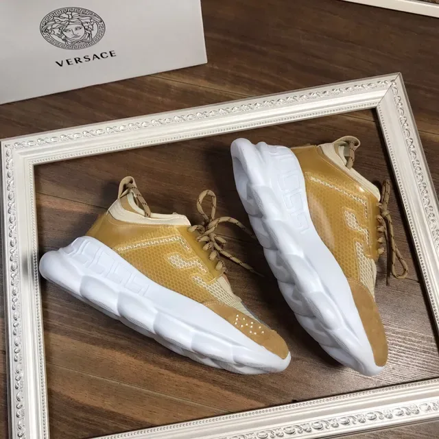Versace Chain Reaction Beige White Sculpted Sole Mixed Suede-Mesh Upper Chunky Sneakers 7