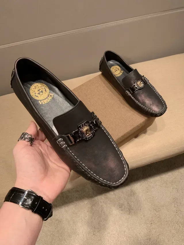 Versace Chain Reaction Medusa-Buckle Patinated Black Loafers 2