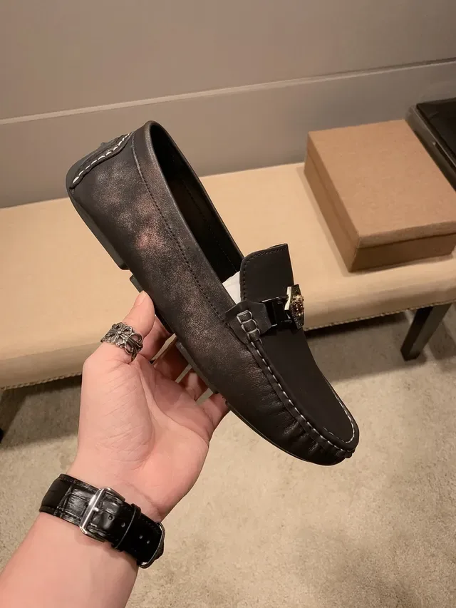 Versace Chain Reaction Medusa-Buckle Patinated Black Loafers 4