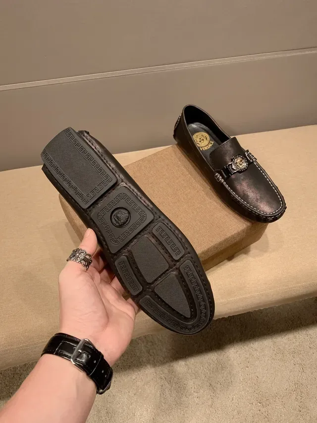 Versace Chain Reaction Medusa-Buckle Patinated Black Loafers 5