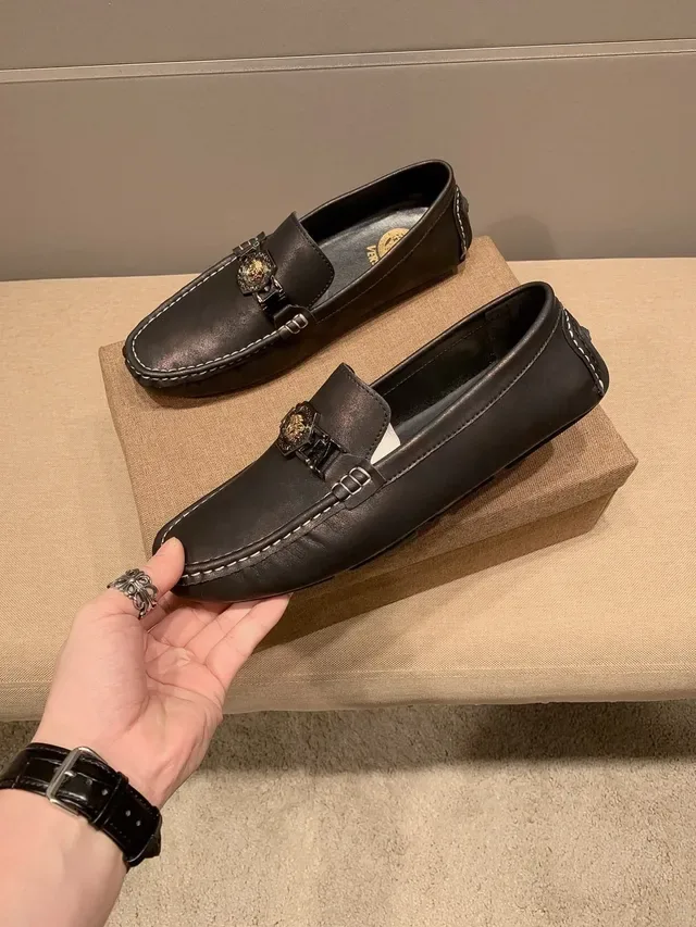 Versace Chain Reaction Medusa-Buckle Patinated Black Loafers 6