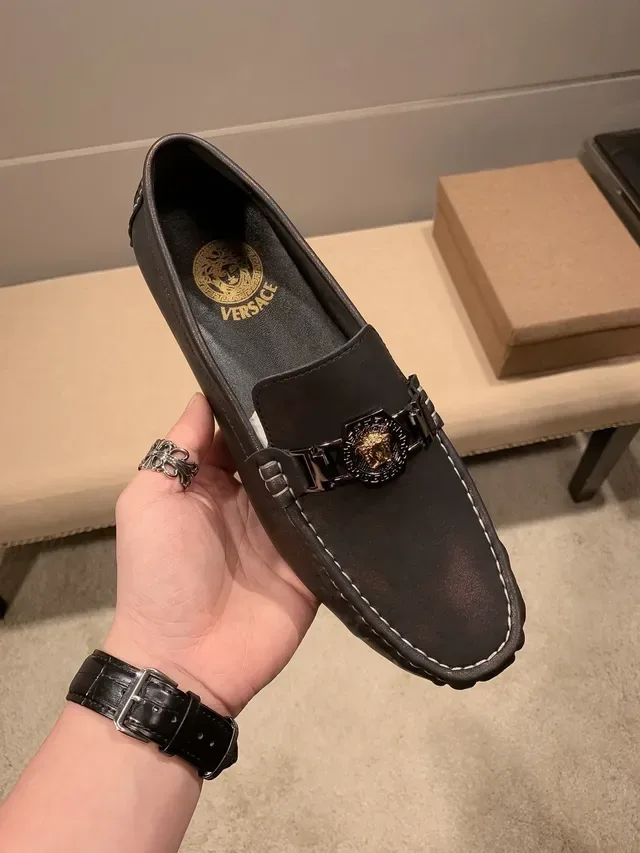 Versace Chain Reaction Medusa-Buckle Patinated Black Loafers 8