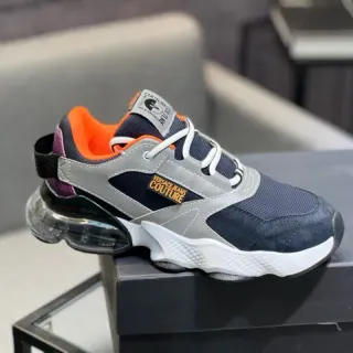 Versace Chain Reaction नेवी ग्रे सोल ट्रांसपेरेन्ट एयर यूनिट चंकी स्नीकर्स