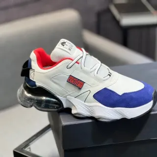 Versace Chain Reaction सफेद नीली सोल बहु-पैनल अपर मोटी स्नीकर्स