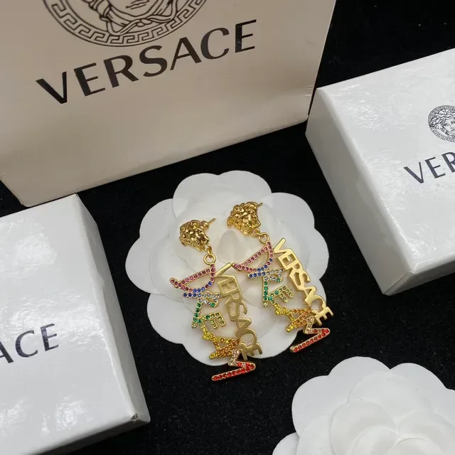 Versace Dream Gold Multicolor Chain Crystal-Embellished Lettering Necklace 5