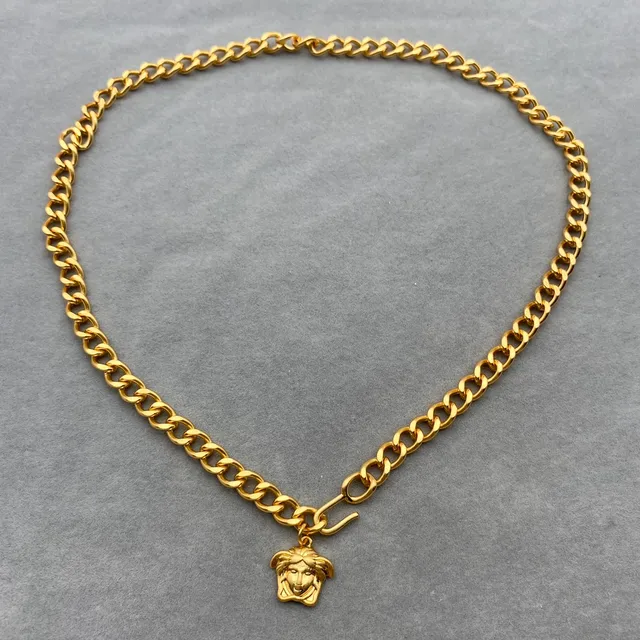 Versace Gold Curb Chain Medusa Head Pendant Necklace 8