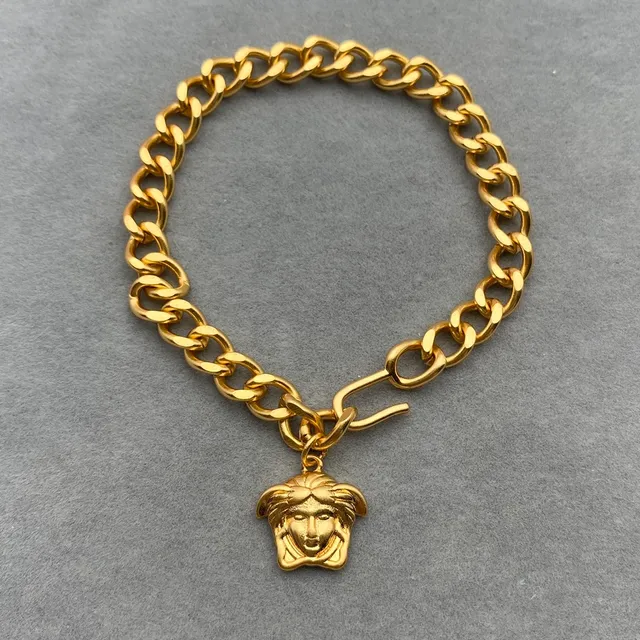 Versace Gold Curb Chain Medusa Head Pendant Necklace 11