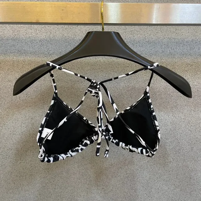 Versace Logo Print Top Halter Triangulaire Noir Blanc Maillot de Bain 7