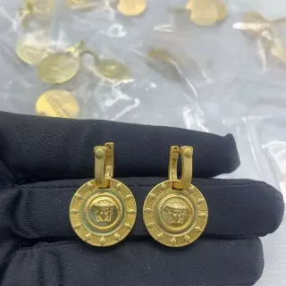 Versace Medusa Coin Boucles d'oreilles Or Vert Disque Circulaire Motif Tête