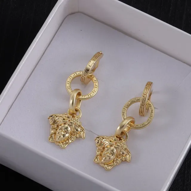 Versace Medusa Gold Head Charm Double-Link Hoop Earrings 2