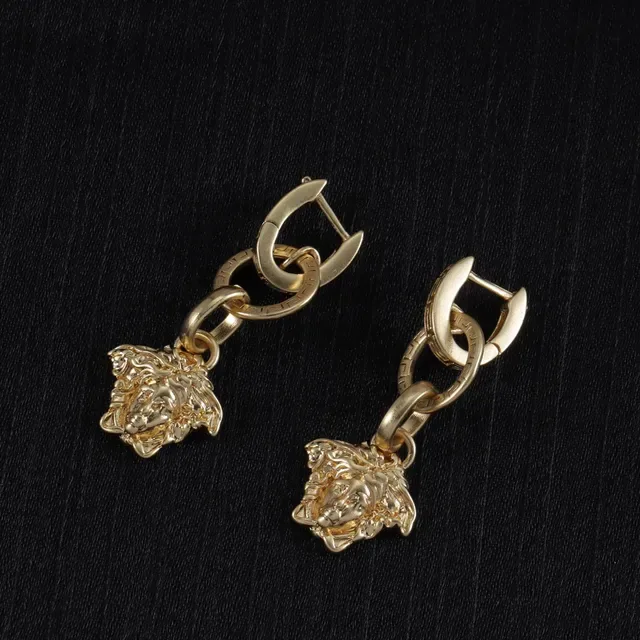 Versace Medusa Gold Head Charm Double-Link Hoop Earrings 3