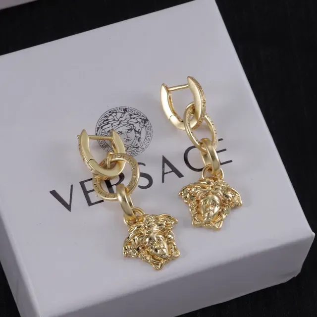 Versace Medusa Gold Head Charm Double-Link Hoop Earrings 4