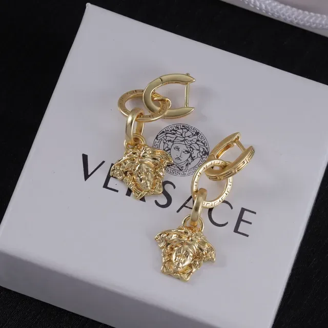 Versace Medusa Gold Head Charm Double-Link Hoop Earrings 5