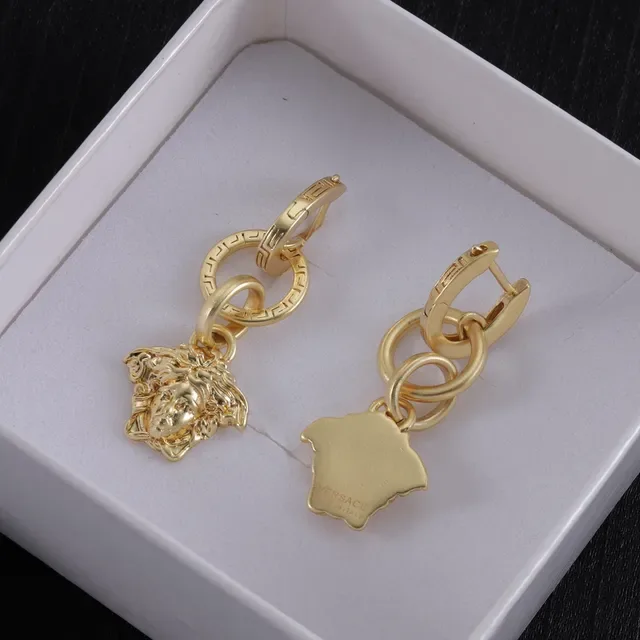 Versace Medusa Gold Head Charm Double-Link Hoop Earrings 6