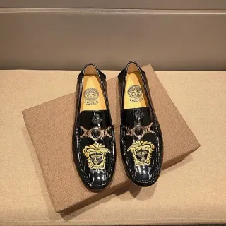 Versace Medusa Loafer Black Gold Embroidered Loafers