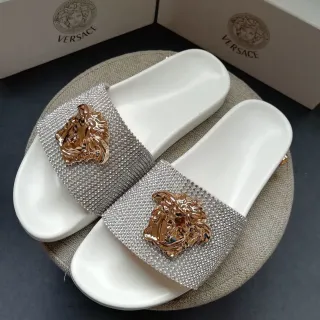 Versace Medusa Slide 白色水晶金色拖鞋