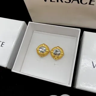 Versace Medusa Boucles d'oreilles Stud Or Transparente Bisel Rainuré Cristal Faceté Centre
