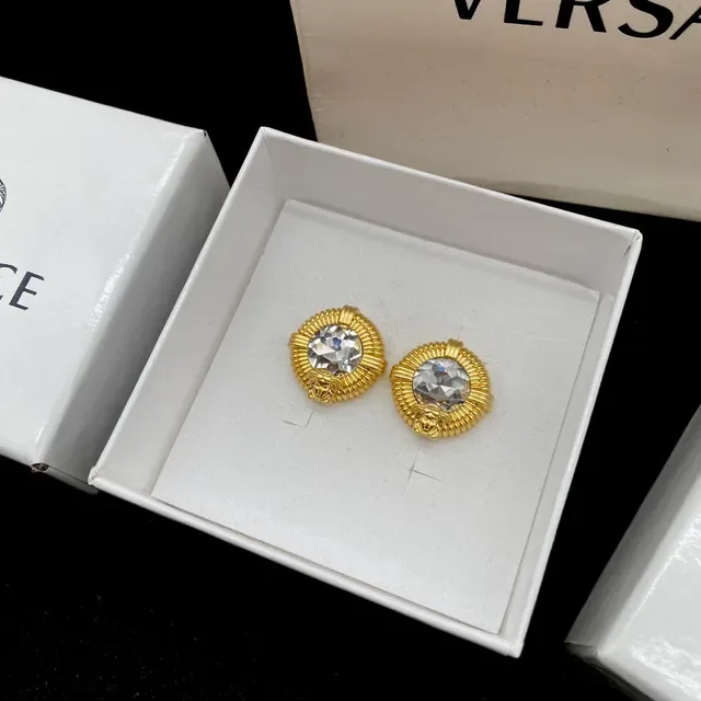 Versace Medusa أقراط Stud ذهب شفاف حافة منخرمة كريستال فاسيت مركز 4