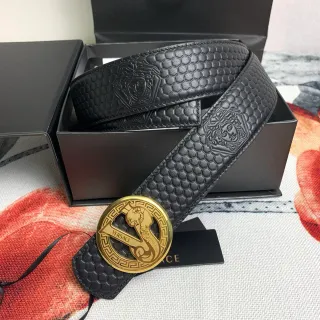 Versace Odissea 黑金 六边形 纹理 浮雕 美杜莎头 皮带