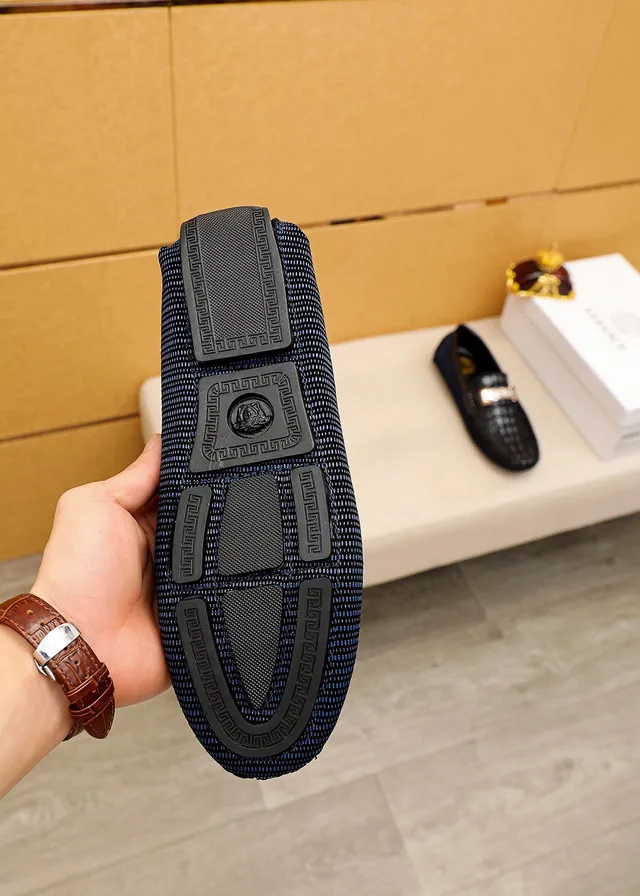 Versace Odissea Black Navy Crocodile-Embossed Leather Ribbed Fabric Sole Loafer 2