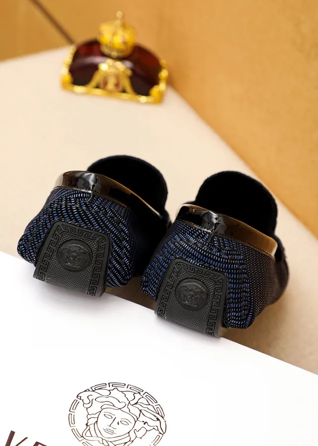 Versace Odissea Black Navy Crocodile-Embossed Leather Ribbed Fabric Sole Loafer 3