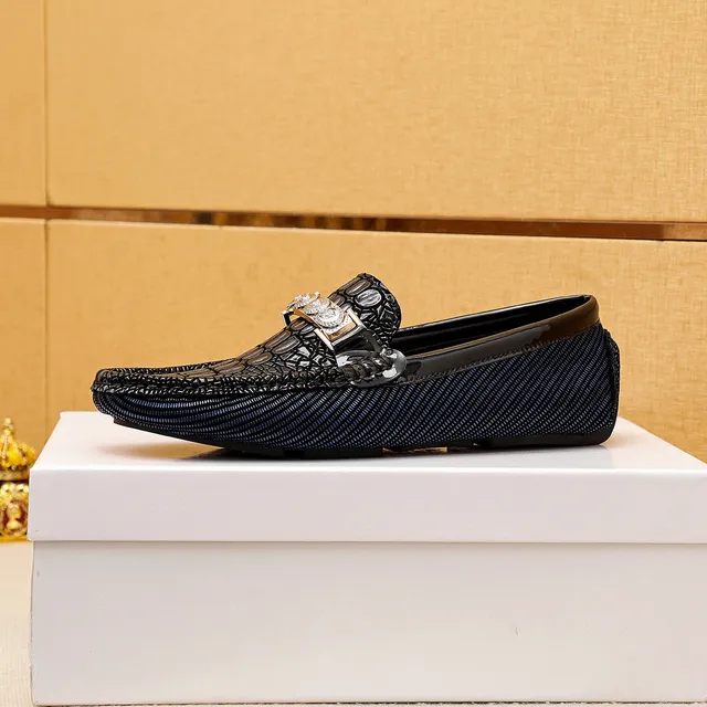 Versace Odissea Black Navy Crocodile-Embossed Leather Ribbed Fabric Sole Loafer 6