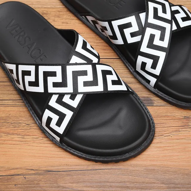 Versace Odissea Greca Pattern Black and White Slippers 3