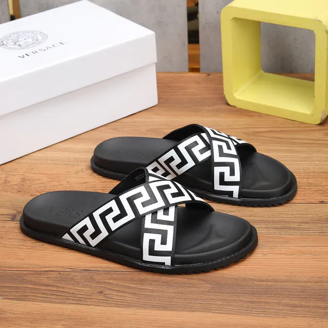 Versace Odissea Greca Pattern Black and White Slippers 9
