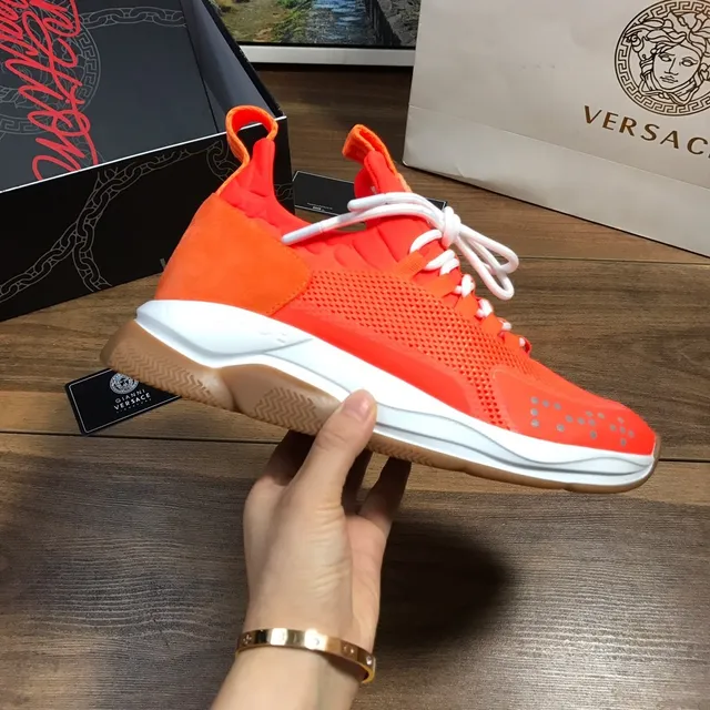 Versace Odissea حذاء رياضي أسلوب حياة برتقالي شبكي وسويدي 4
