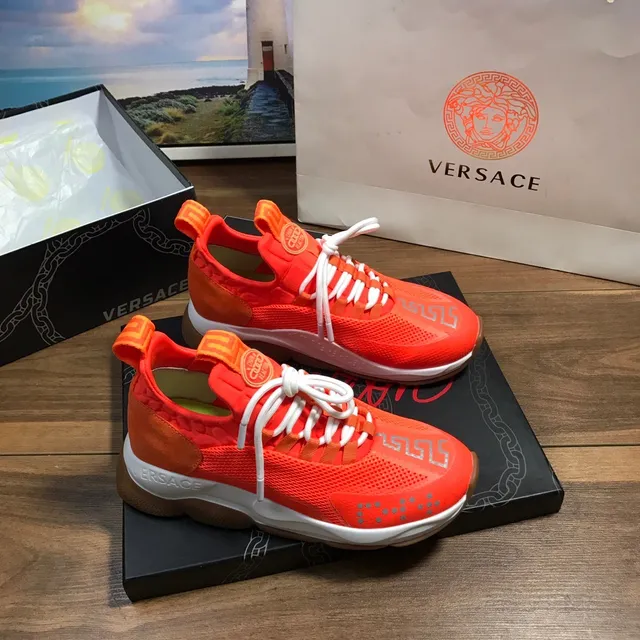 Versace Odissea حذاء رياضي أسلوب حياة برتقالي شبكي وسويدي 6