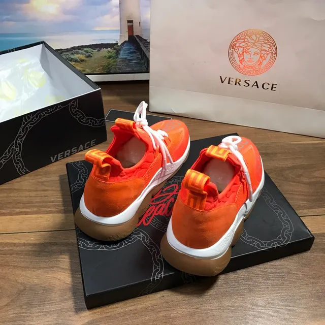 Versace Odissea حذاء رياضي أسلوب حياة برتقالي شبكي وسويدي 7