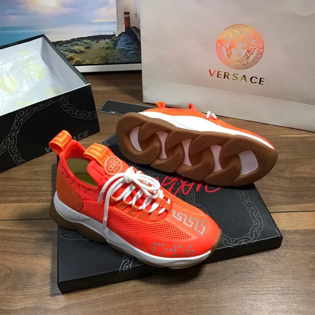 Versace Odissea حذاء رياضي أسلوب حياة برتقالي شبكي وسويدي 8