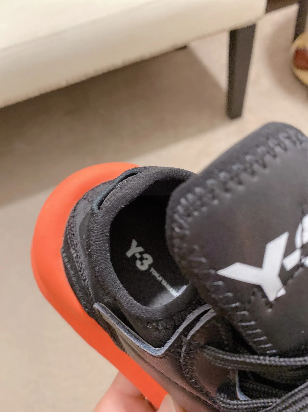 Yohji Yamamoto Chaussures chunky cuir mat noir orange semelle sculptée midsole 5