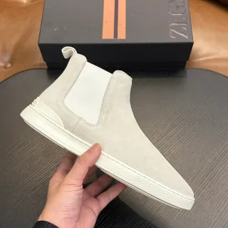 Zegna Beige White Suede Upper Elastic Side Panels Chelsea Boots — boots wholesale supplier photo