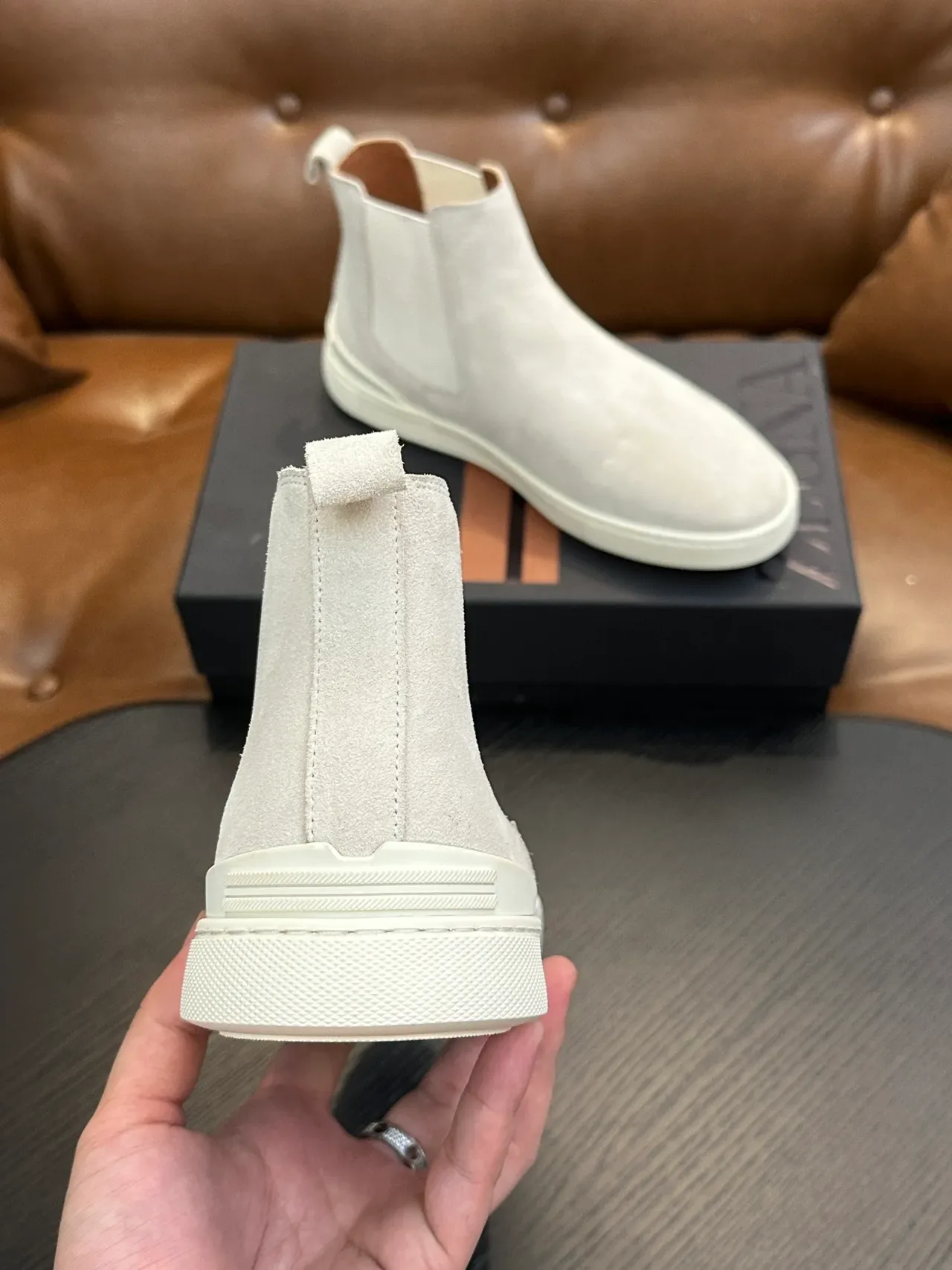 Zegna Beige White Suede Upper Elastic Side Panels Chelsea Boots 3