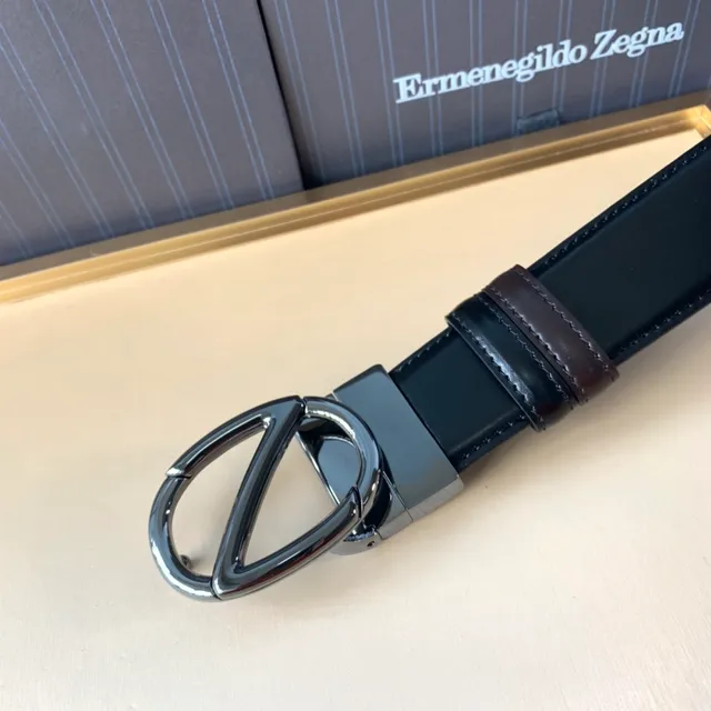 Zegna Negro Plata Hebilla Geométrica Pulida de Cuero Cinturón 4