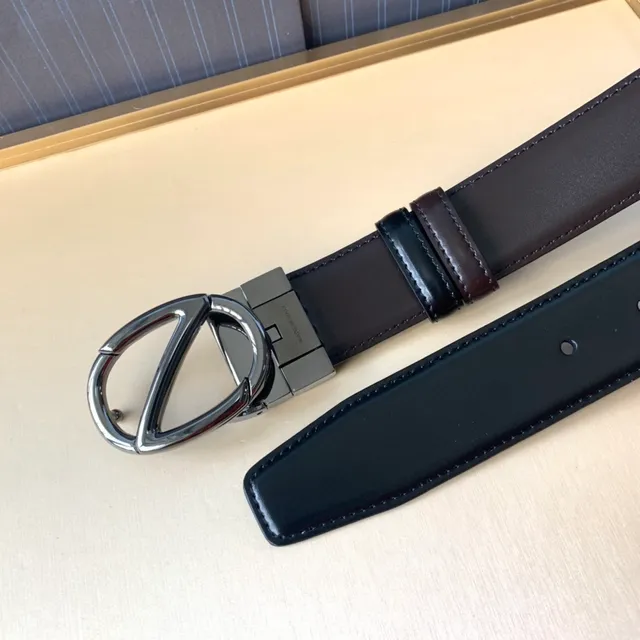 Zegna Negro Plata Hebilla Geométrica Pulida de Cuero Cinturón 6