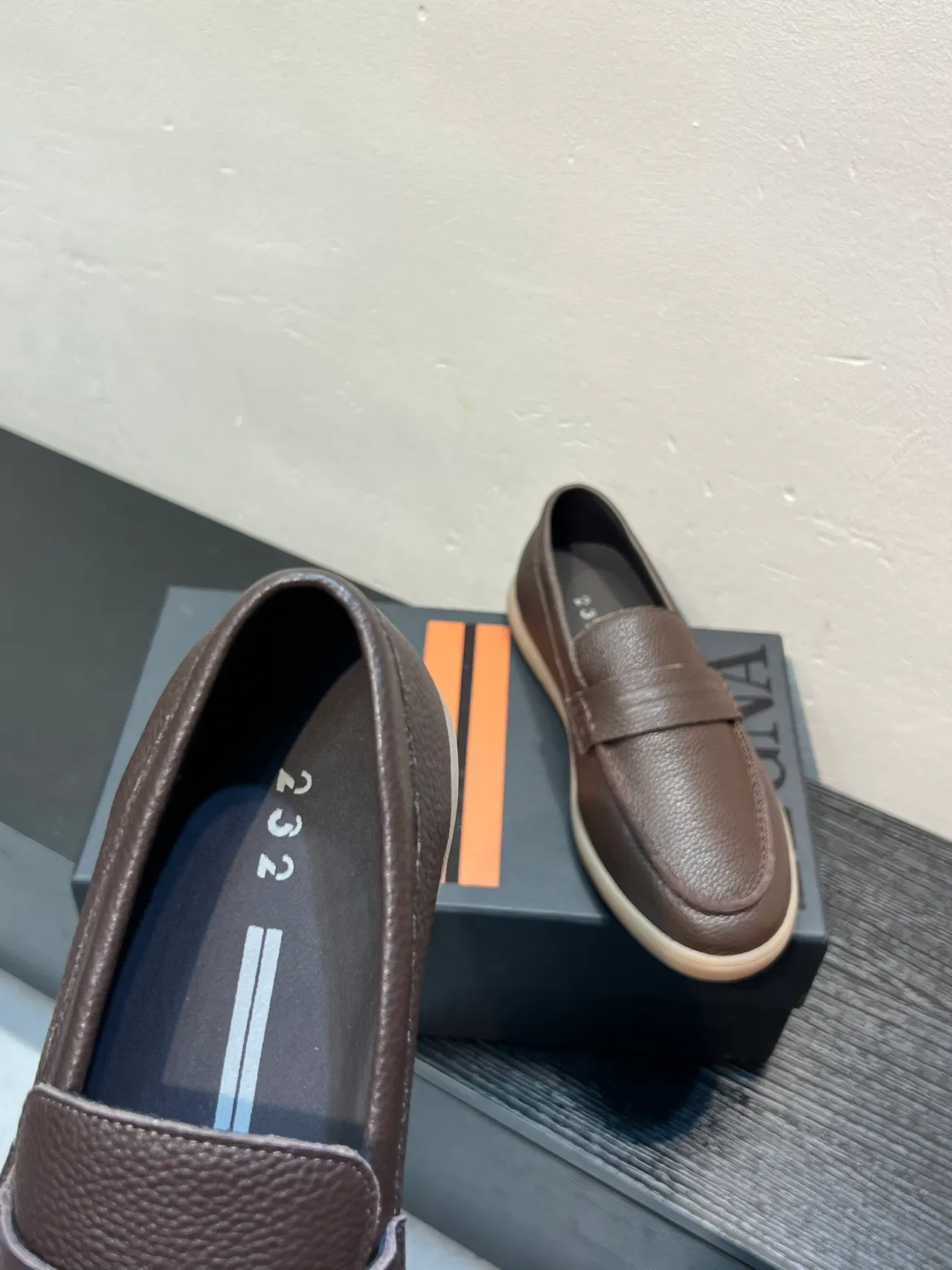 Zegna Brown Beige Pebbled Leather Penny Strap Loafer 7