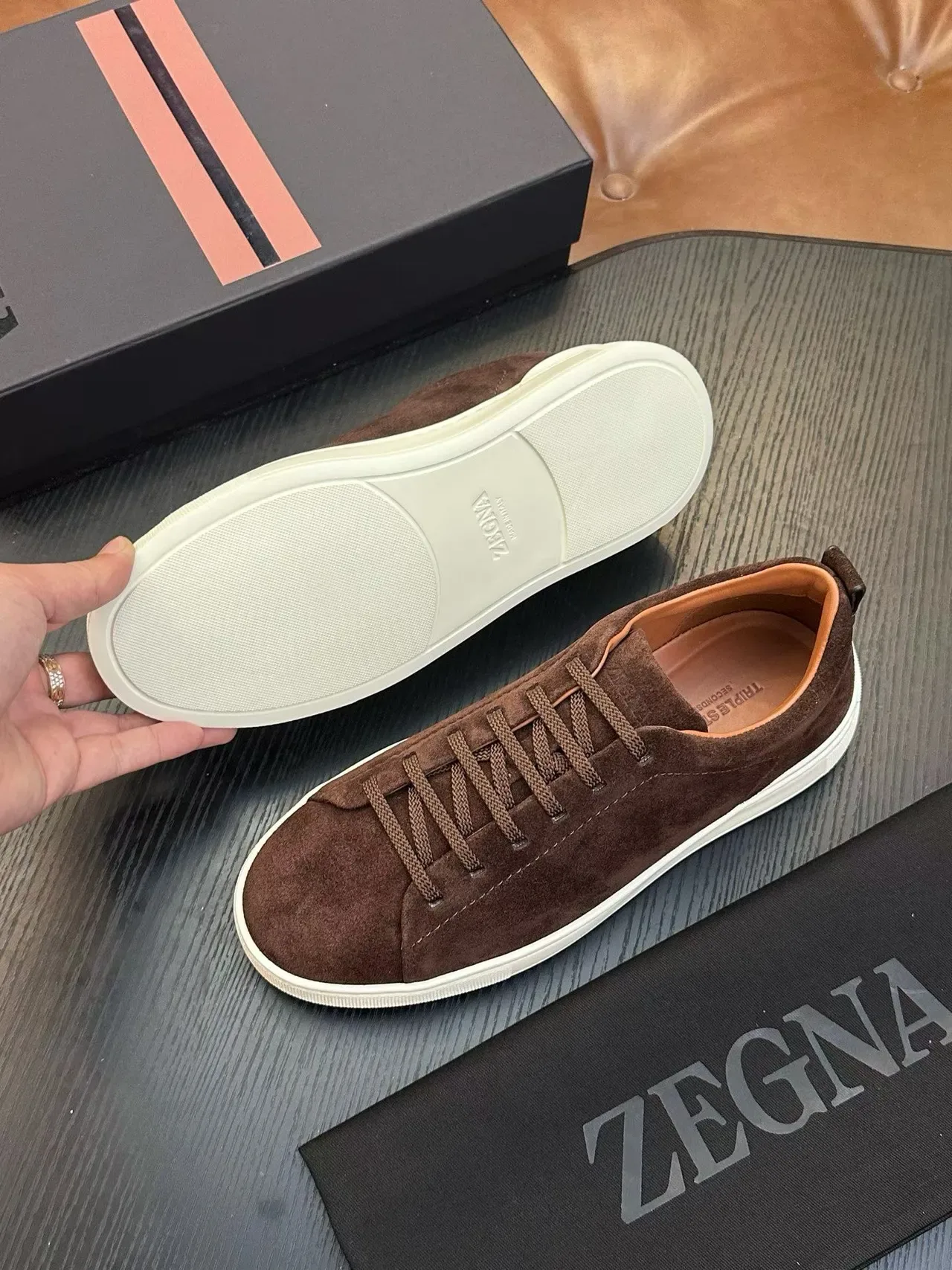 Zegna 棕色麂皮生活方式运动鞋 2
