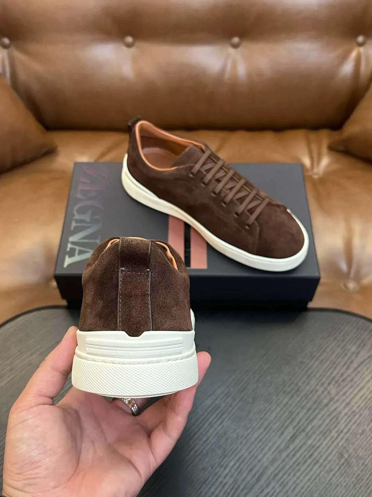 Zegna 棕色麂皮生活方式运动鞋 3